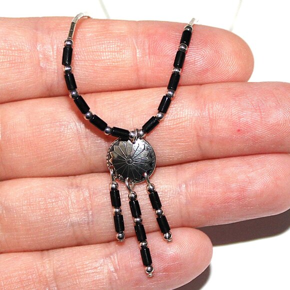 Vintage Sterling Silver Beaded Concho Necklace - Picture 7 of 7